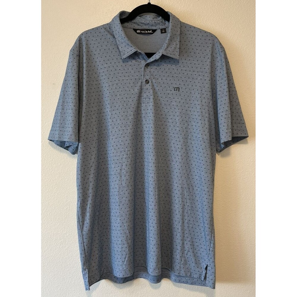 Travis Mathew Polo Size XL Blue With Dot Print Golf Athleisure Business Casual